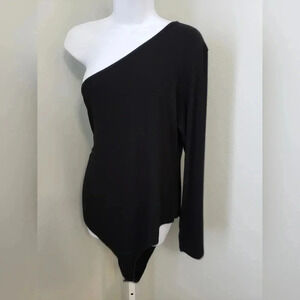 LNA Slade Heavy Rib One Shoulder Bodysuit Black NWT SZ 1XL